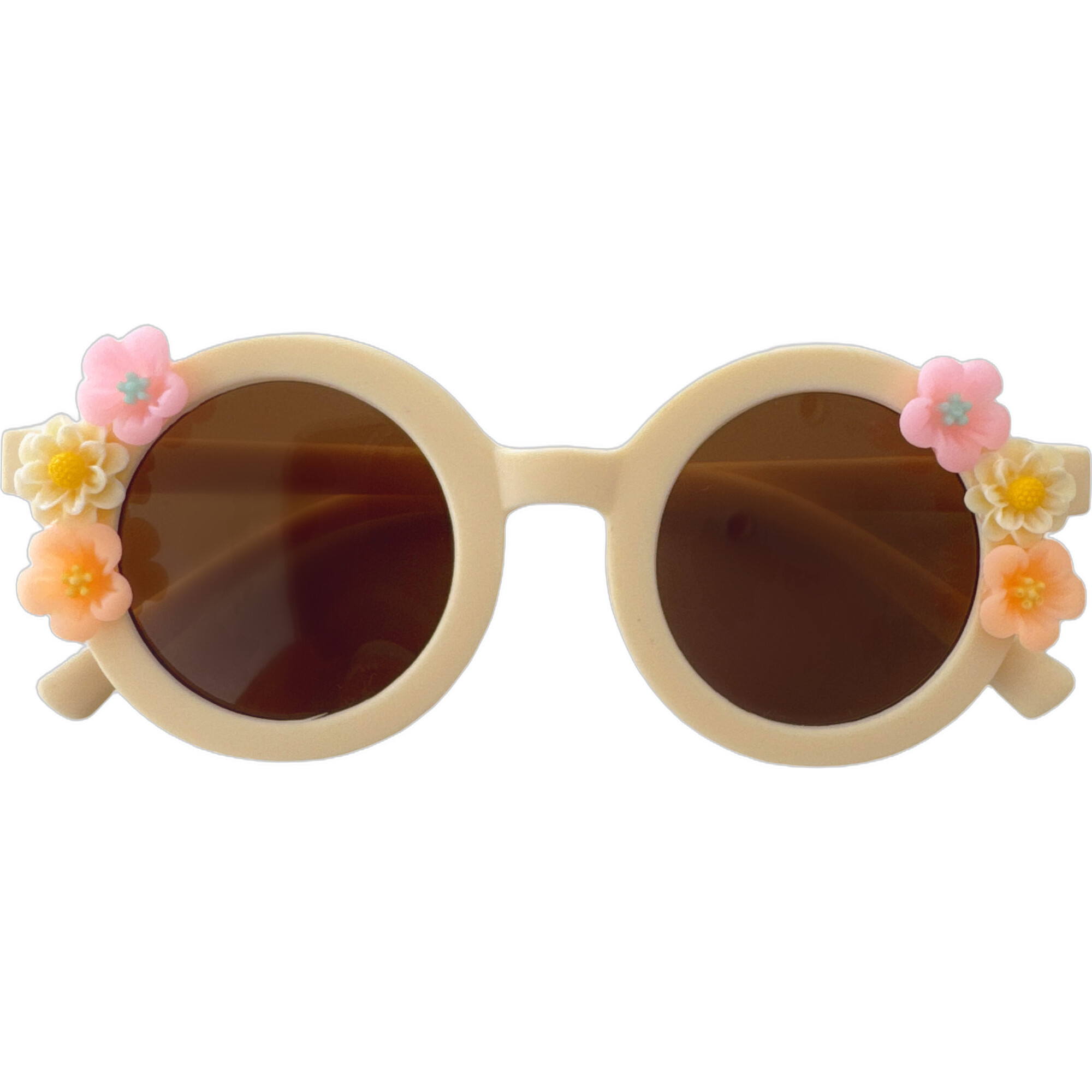 Sunset Flowers Alina Round Sunnies, Crème | Maisonette