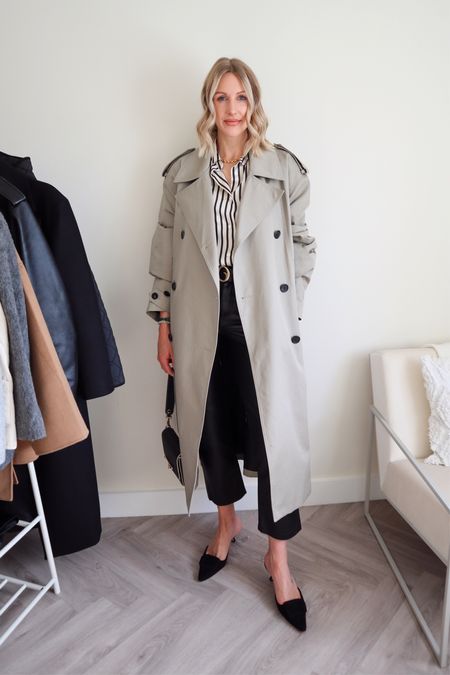 Chic trench coat outfit - striped shirt - leather trousers #capsulewardrobe #stripes #trenchcoat 

#LTKSeasonal #LTKstyletip #LTKeurope