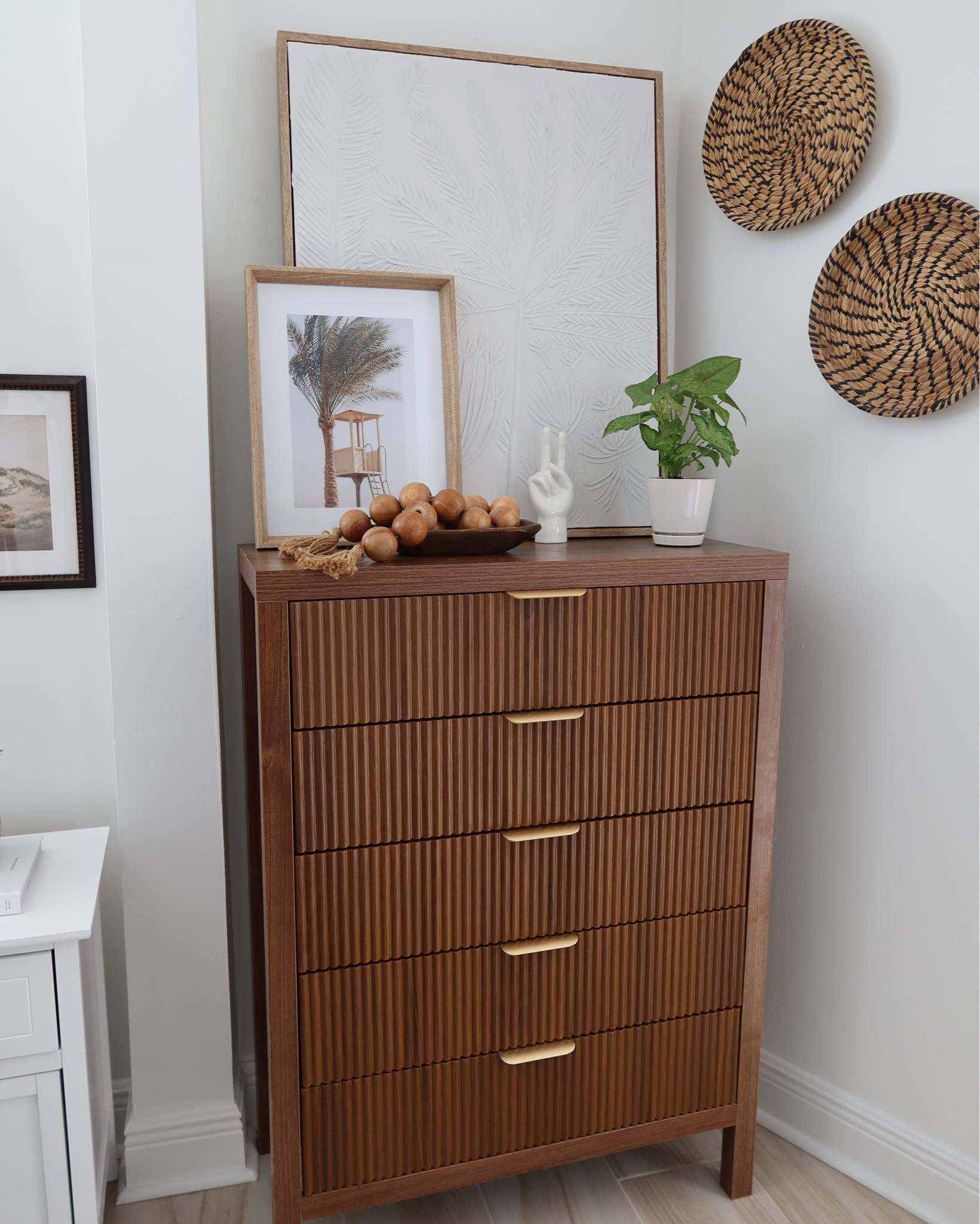 This walnut dresser is perfect for smaller bedroom nooks like ours! I use it for our linen since our closets are tiny! It also comes in different colors too! 5 drawers too!

#LTKFindsUnder100 #LTKHome #LTKSaleAlert