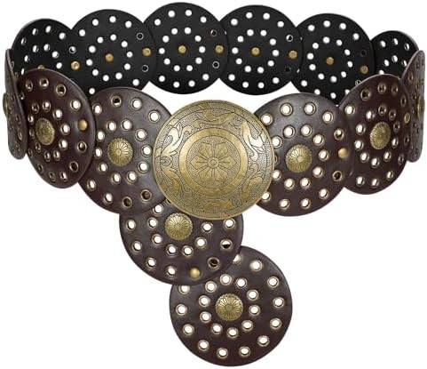 LEACOOLKEY Women's Boho Disc Belt Wide Western Leather Belt Vintage Concho Waist Belts for Dress ... | Amazon (US)