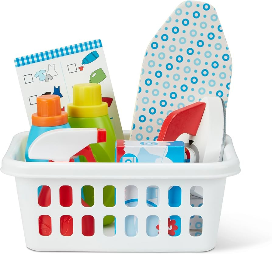 Melissa & Doug Laundry Basket Play Set with Wooden Iron, Ironing Board, and Accessories (14 Pcs) ... | Amazon (US)