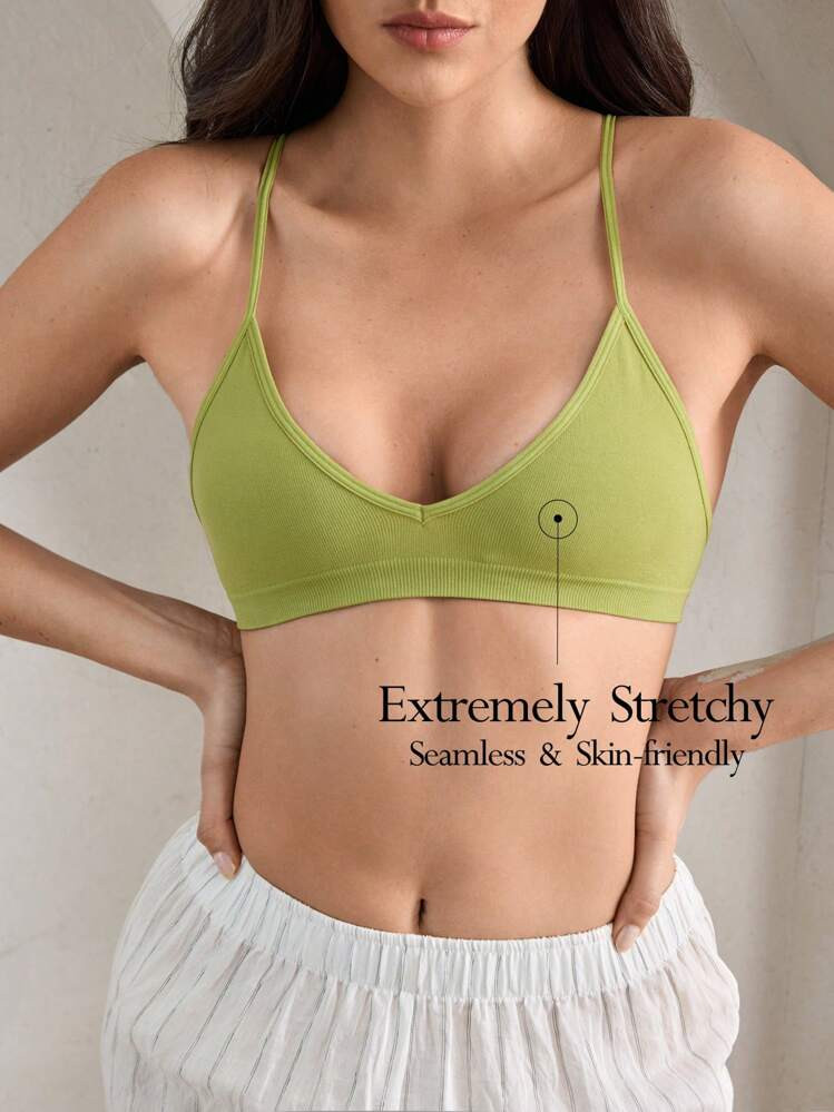 Ocili Leisure Ribbed Elastic Seamless Bra For Women, Comfortable Everyday Wear | SHEIN