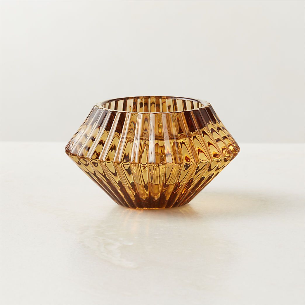 Nova Ribbed Amber Glass Reversible Tealight Holder + Reviews | CB2 | CB2