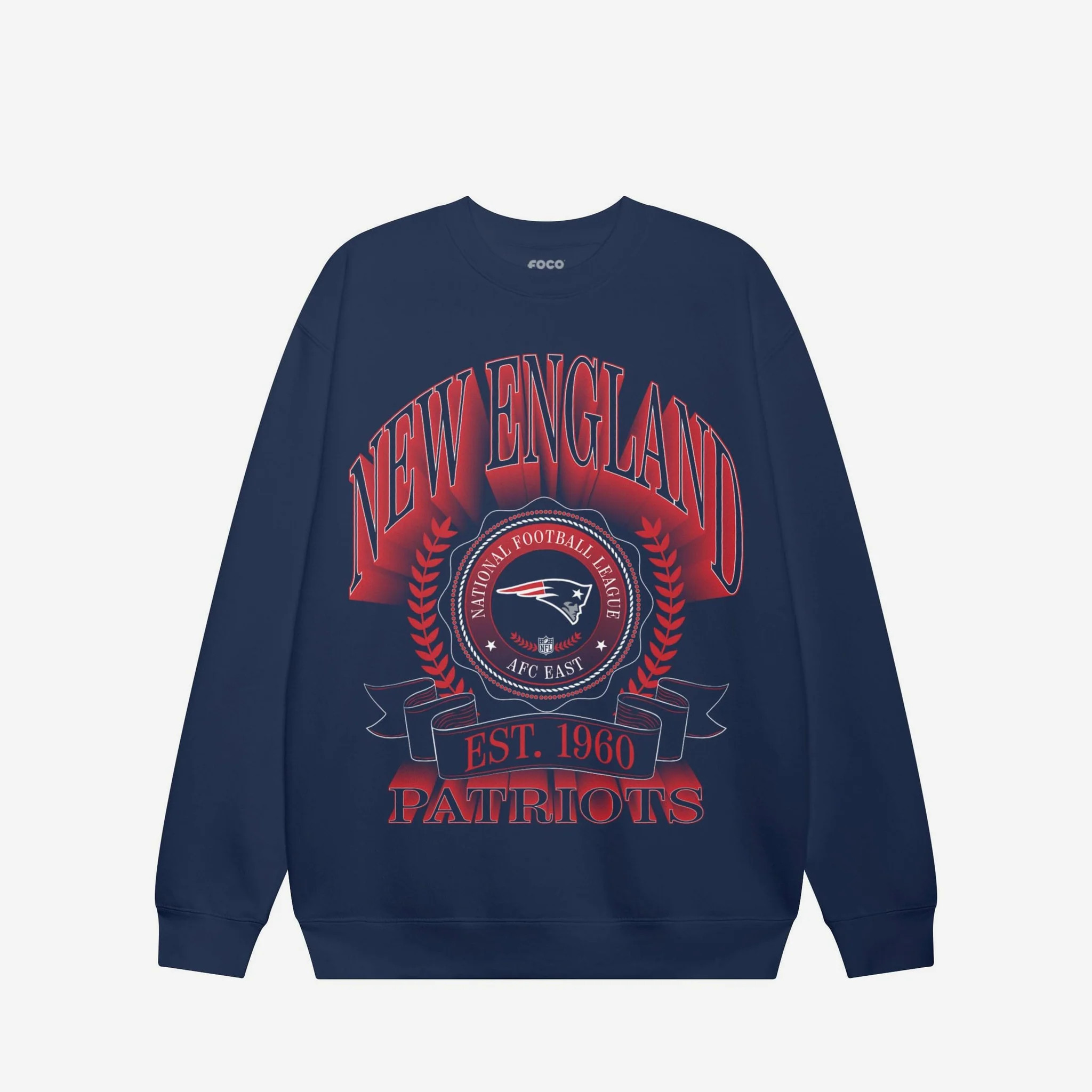 New England Patriots Banner Crest Crew Neck Sweatshirt | FOCO inc