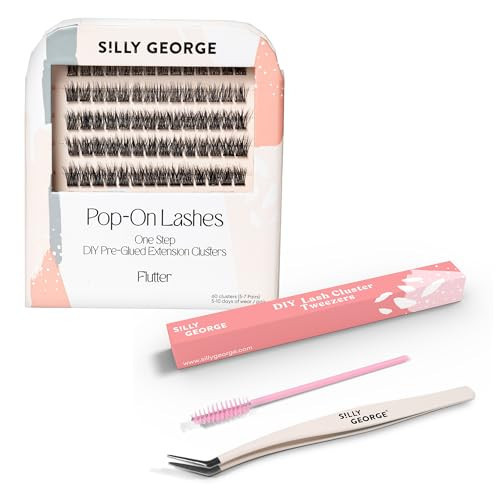 Silly George Easy Application Bundle - 60 Pre-Glued Pop-On Lash Clusters, Black Style Flutter + Precision Tweezers & Spoolie for a Natural Finish | Amazon (US)