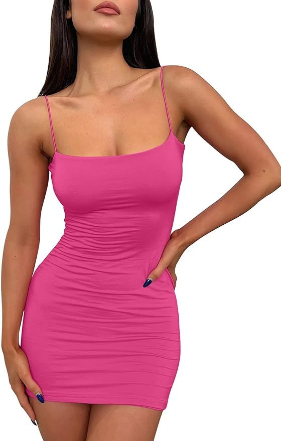 LILLUSORY Mini Sexy Bodycon Dresses 2023 Summer Spaghetti Strap Backless Short Tight Party Club D... | Amazon (US)