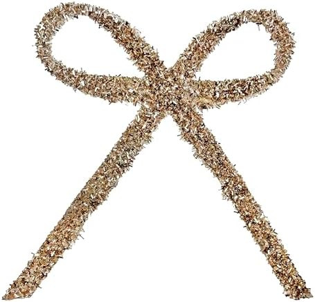 Glitter Bow with Clip Champagne 9 Inch, Decorative Holiday Ornament with Sparkling Glittered Desi... | Amazon (US)