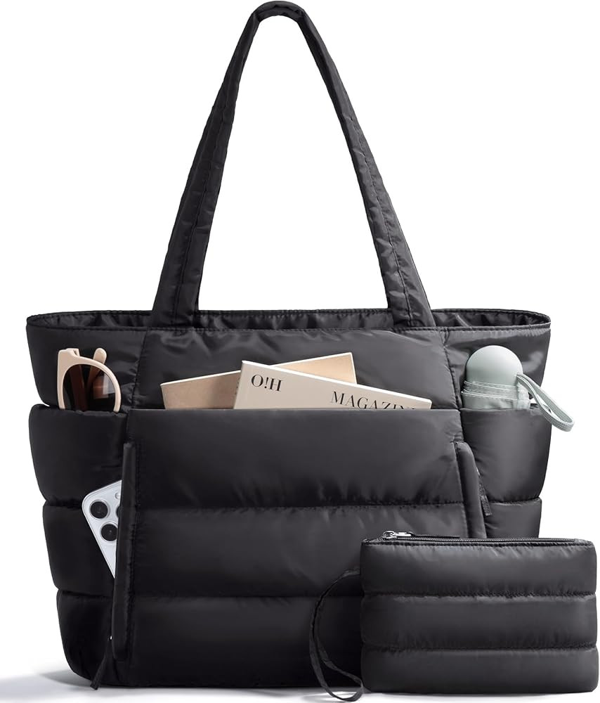 Puffer Tote Bag for Women, Lightweight Puffy Work Handbag Teacher Nurse Quilted Shoulder Bag for ... | Amazon (US)