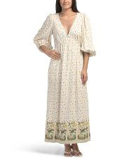 Linen Blend Puff Sleeve V-neck Maxi Dress | TJ Maxx