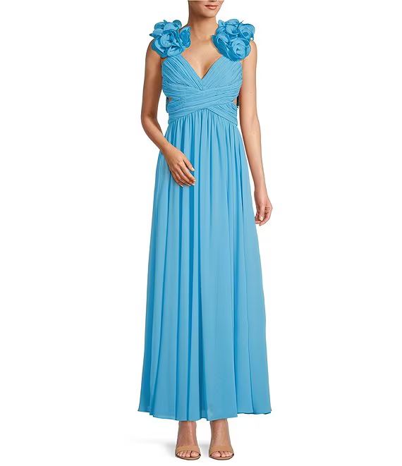 Manila Rosette Sleeveless V-Neck A-Line Maxi Dress | Dillard's