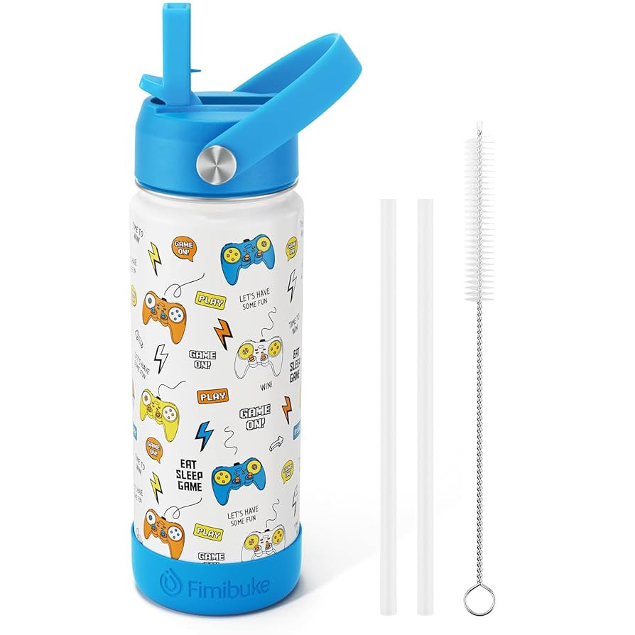 Fimibuke Kids Insulated Water Bottle, 18oz BPA FREE 18/8 Stainless Steel Kids Cup with Straw Trav... | Amazon (US)