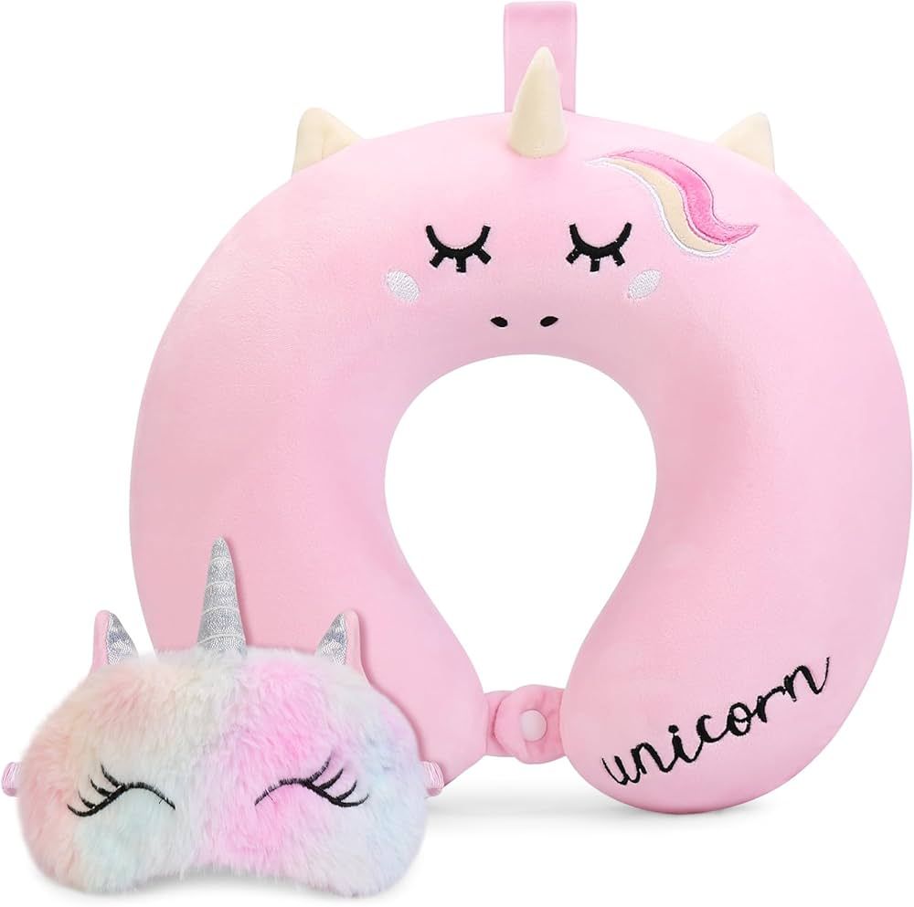 Kids Neck Pillow, Unicorn Kids Travel Pillow, Toddler Neck Pillow for Traveling with Eye Mask, Tr... | Amazon (US)