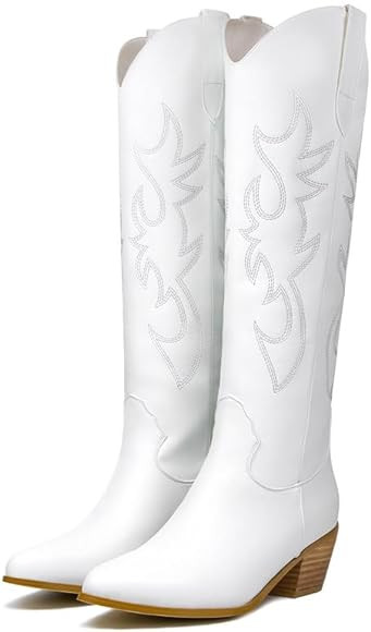 GOSERCE Women's Western Cowboy Boots with Embroidery Chunky Block Heel 2.5" Classic Cowgirl Boots... | Amazon (US)