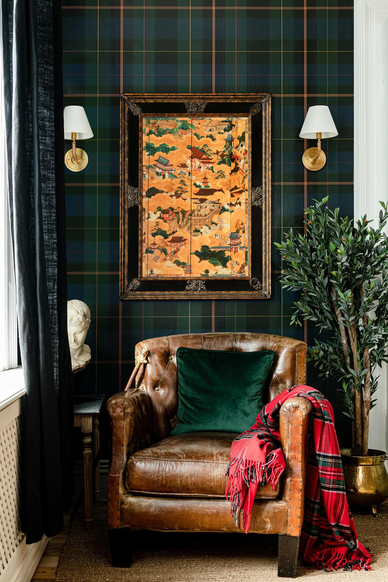 Mindthegap Equestrian Plaid Green Blue/Green/Yellow/Red Wallpaper | DecoratorsBest