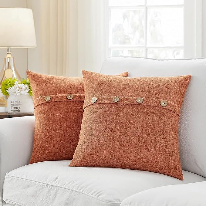 Set of 2 Fall Pillow Covers 18 x 18 Farmhouse Pillow Covers with Coconut Buttons for Fall Decor | Amazon (US)