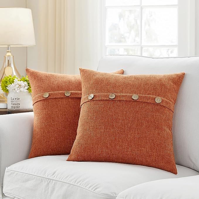 Amazon.com: Set of 2 Fall Pillow Covers 18 x 18 Farmhouse Pillow Covers with Coconut Buttons for ... | Amazon (US)