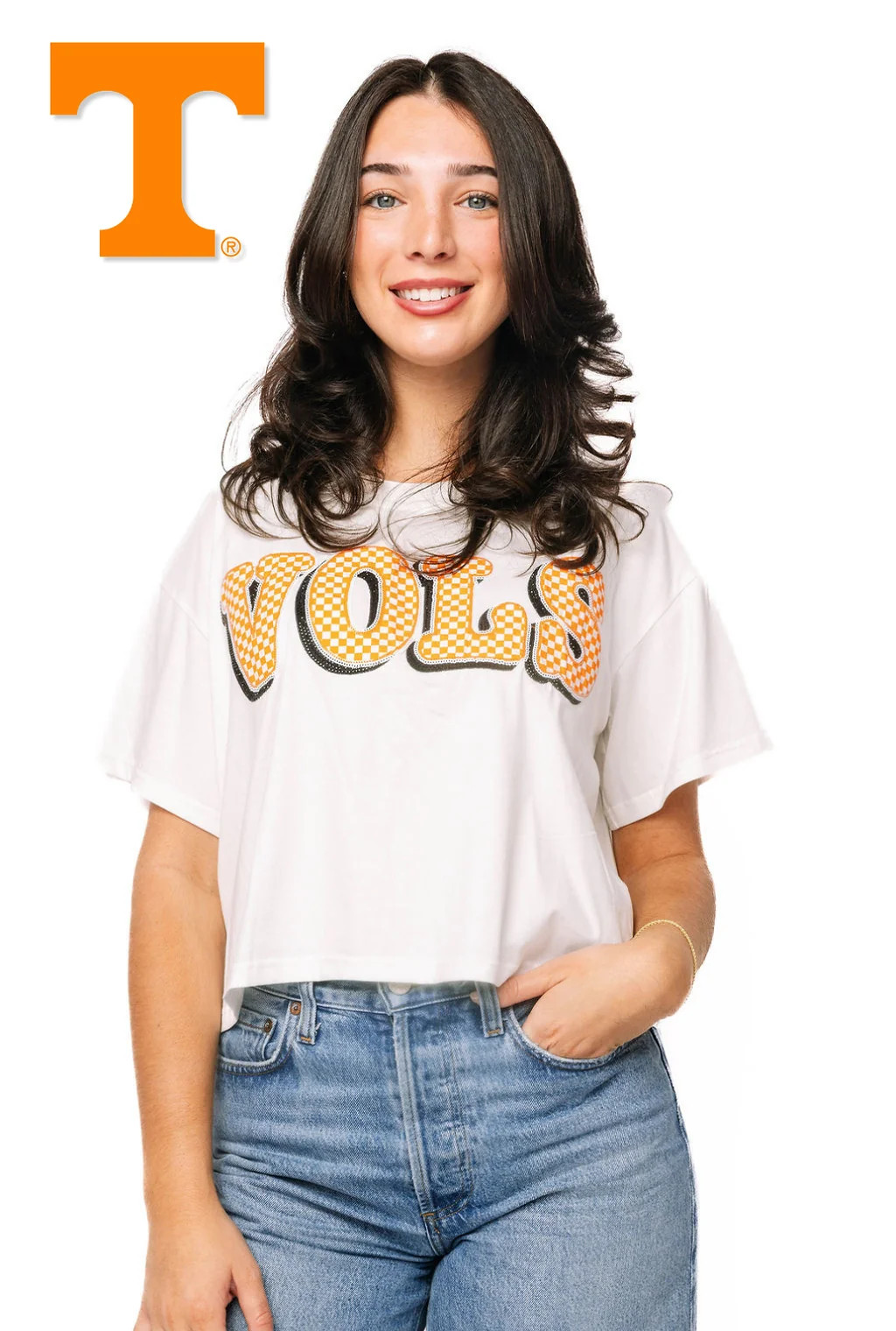 Licensed Tennessee White Oversized Patterned Letters Tee | Queen of Sparkles