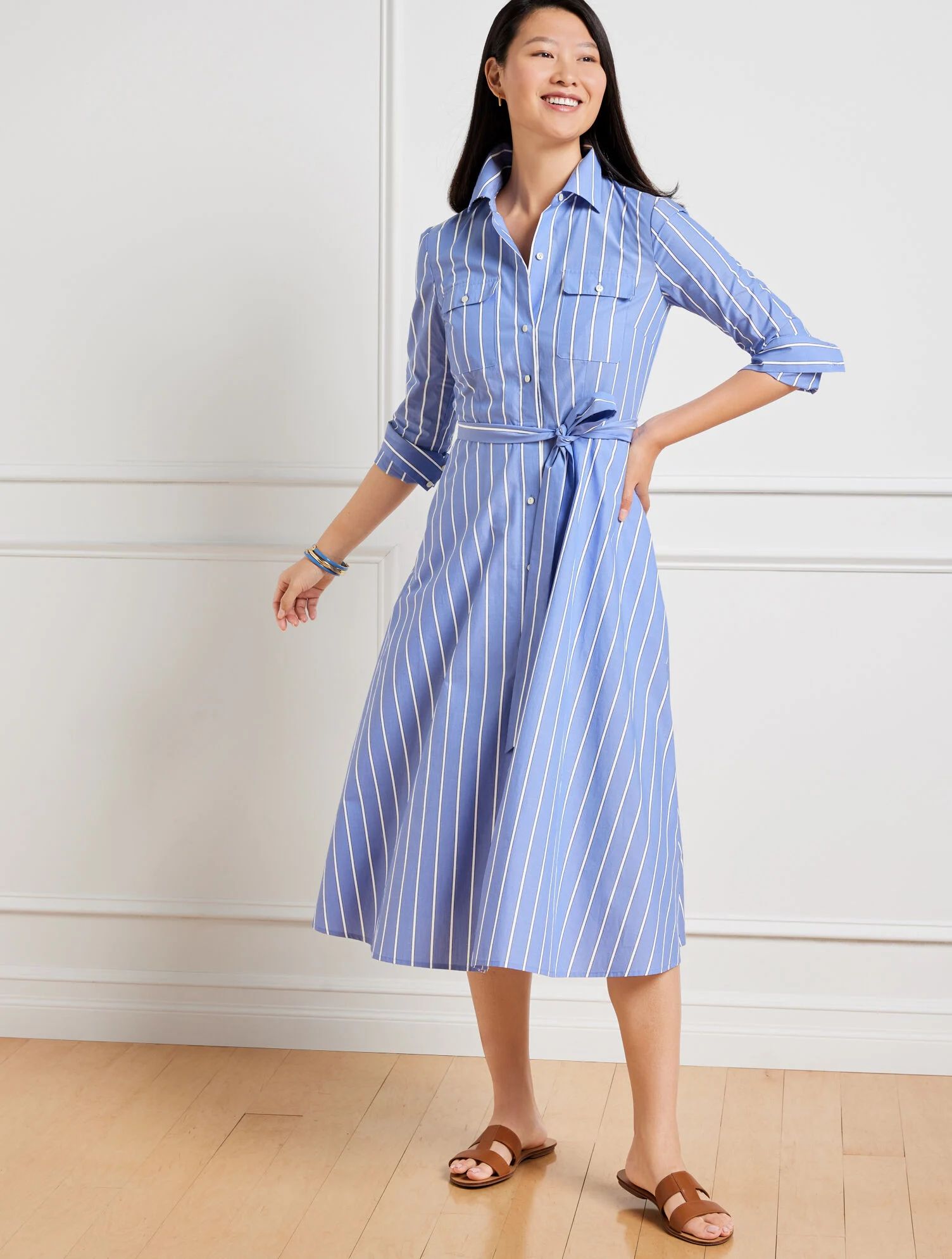 Poplin Fit & Flare Dress - Clover Stripe | Talbots