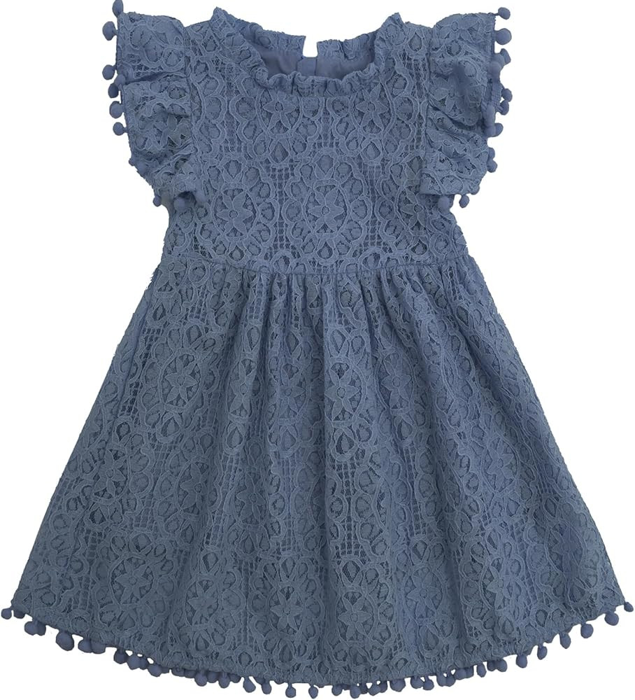 Toddler Girls Lace Dress Pom Pom Ruffle Sleeve Kids Party Birthday Princess Dresses for Age 12 Mo... | Amazon (US)