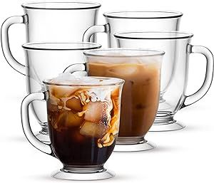 Clear Glass Coffee Mugs, by Kook, Espesso Cups, Clear Coffee Mugs, 15 oz, Set of 6, for Drinking ... | Amazon (US)