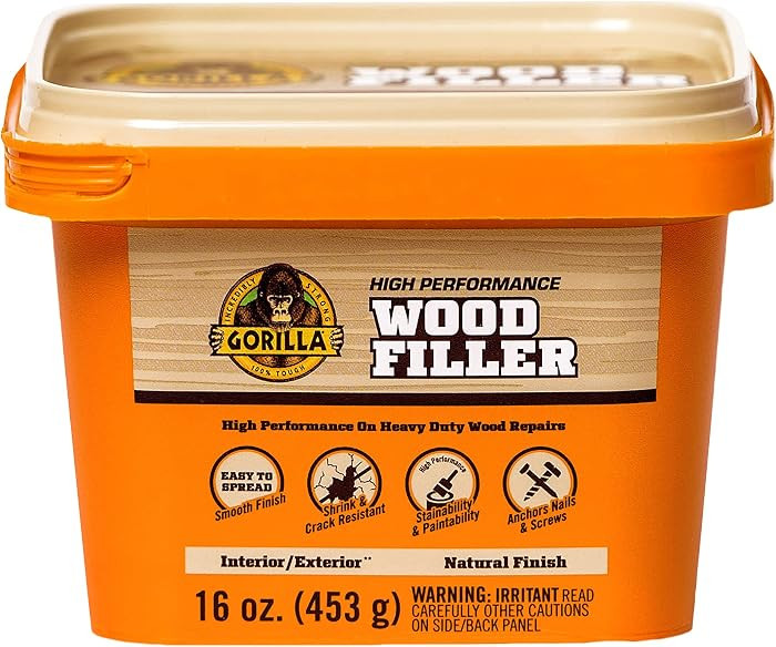 Gorilla All Purpose Wood Filler, Natural Finish, 16 Ounce Tub (Pack of 1) - Water Resistant for I... | Amazon (US)
