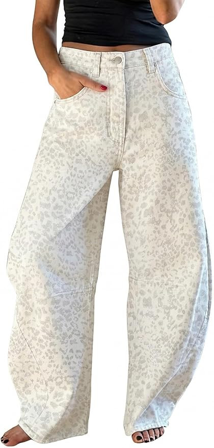 EXLURA Barrel Jeans Women Y2K Boyfriend Denim Pants Casual Baggy Jeans | Amazon (US)