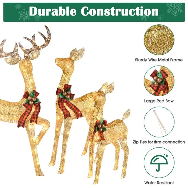 Yescom Blessing 3Pcs Large Lighted Christmas Deer Family Set 210 LED Christmas Outdoor Decor Wate... | Walmart (US)