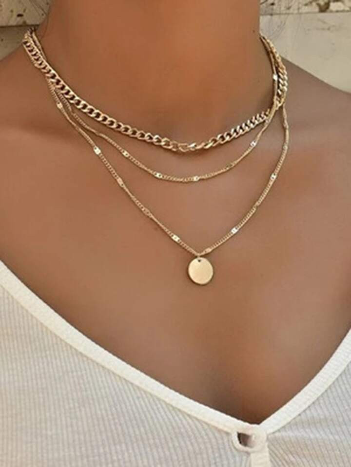 New Fashion Alloy Chain Clavicle Chain Creative Vintage Simple Gold Multi-layer Necklace For Wome... | SHEIN
