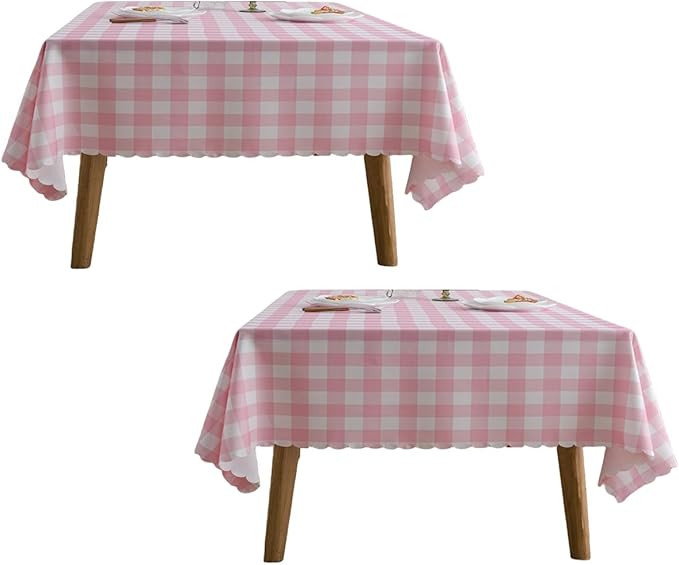 MANGATA CASA Pink Gingham Tablecloth for Rectangle Tables-2Pcs Checkered Table Cloth Waterproof K... | Amazon (US)