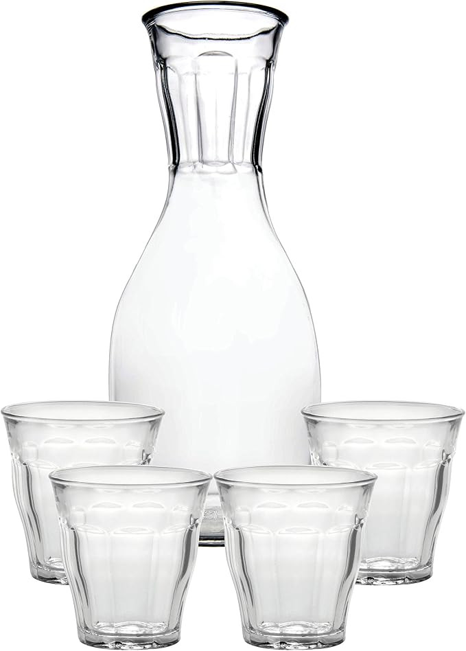 Duralex Picardie Carafe with 4 Tumblers Set, 1.1 Qt + four 5.625 oz, Clear Glass | Amazon (US)
