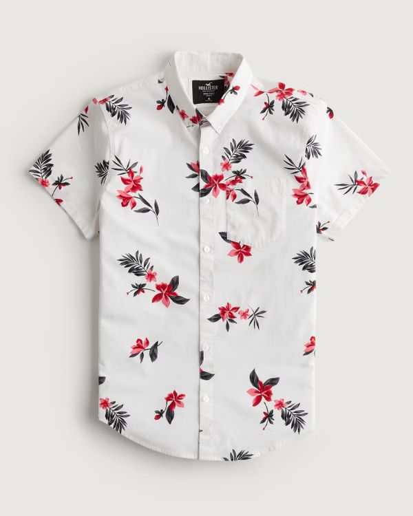 Short-Sleeve Floral Button-Through Shirt | Hollister (US)