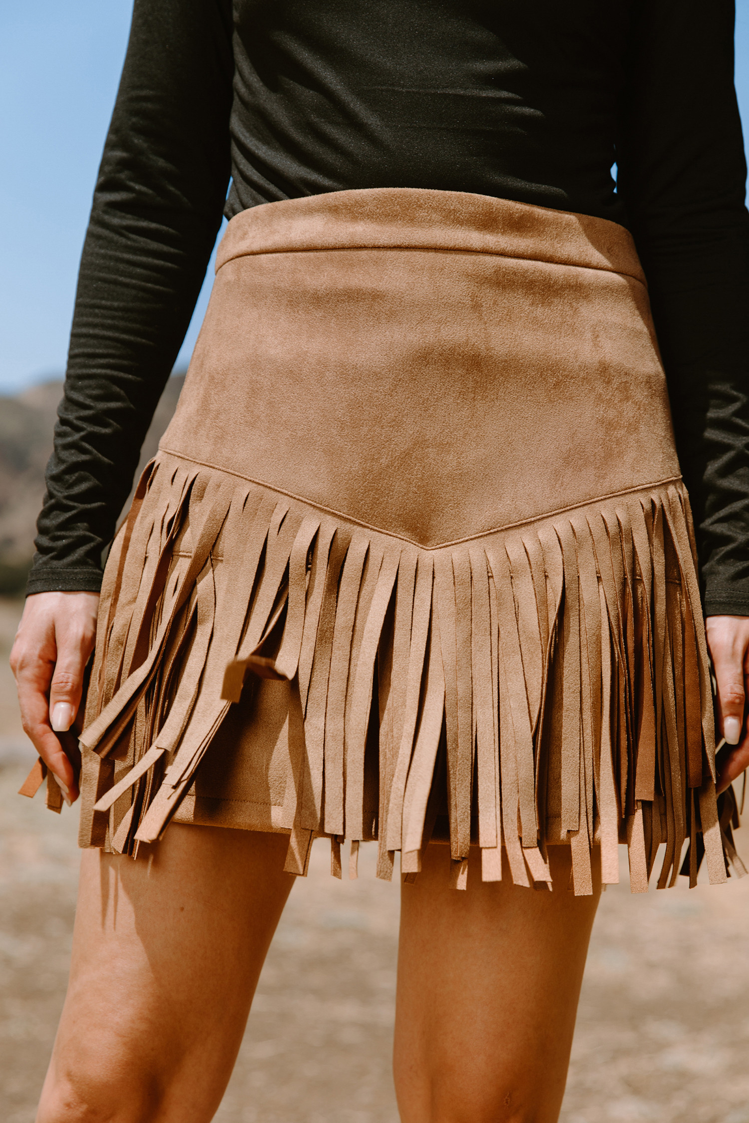 NewTan Faux Suede Fringe Hem Mini Skirt | Cupshe US