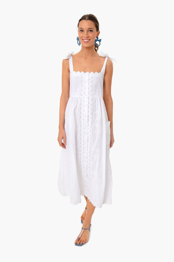 White Poplin Ric Rac Tie Shoulder Dress | Tuckernuck (US)