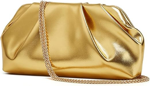 Women's Ruched Clutch Purse, Metallic Gold Vegan Leather Evening Bag, Formal Pleated Handbag for ... | Amazon (US)