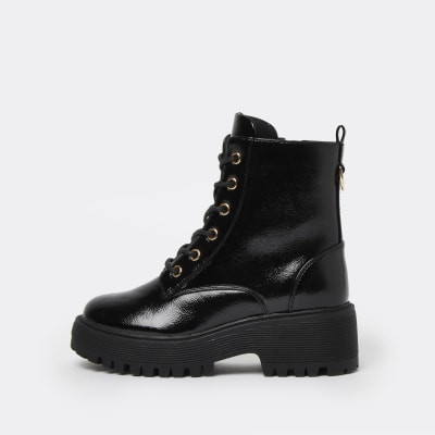 Girls black lace up chunky boots | River Island (UK & IE)