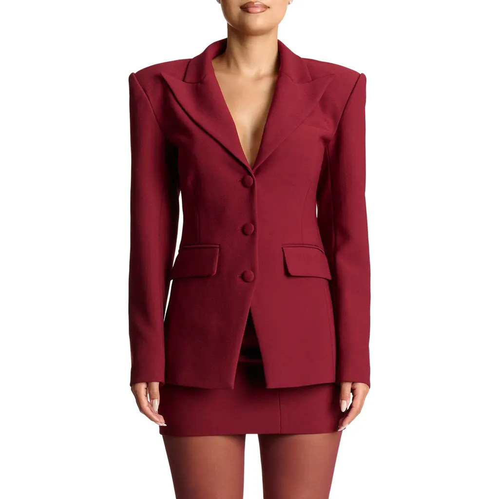 Naked Wardrobe Fitted Blazer in Cabernet at Nordstrom, Size Small | Nordstrom