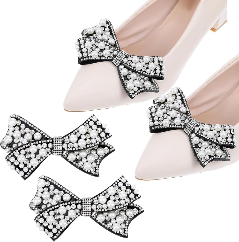 2 Pack Pearl Bow Shoe Clips for Women, Detachable Crystal Rhinestone Shoe Clips for Bridal Weddin... | Amazon (US)