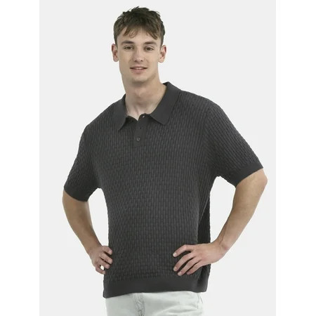 No Boundaries Basket Stich Polo Sweater, Men's and Big Men's | Walmart (US)
