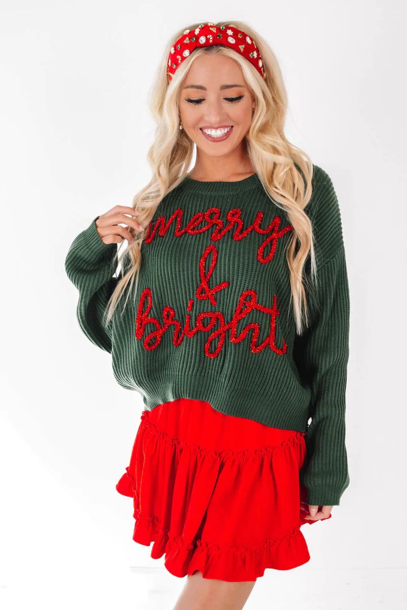 Queen Of Sparkles Merry & Bright Sweater - Green | The Impeccable Pig
