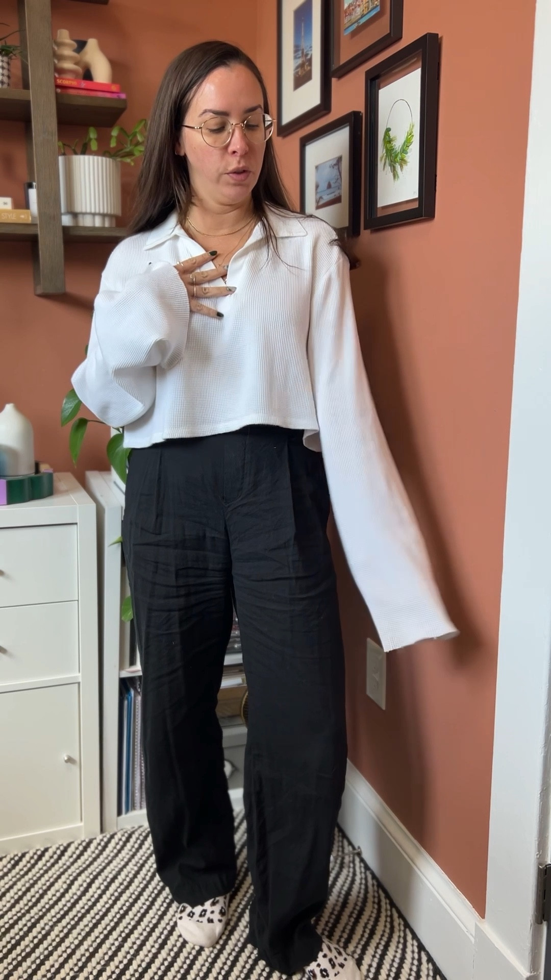 Work from home. Outfit. Black pants. White crop top. Polo top. Casual style. 

#LTKWatchNow #LTKStyleTip