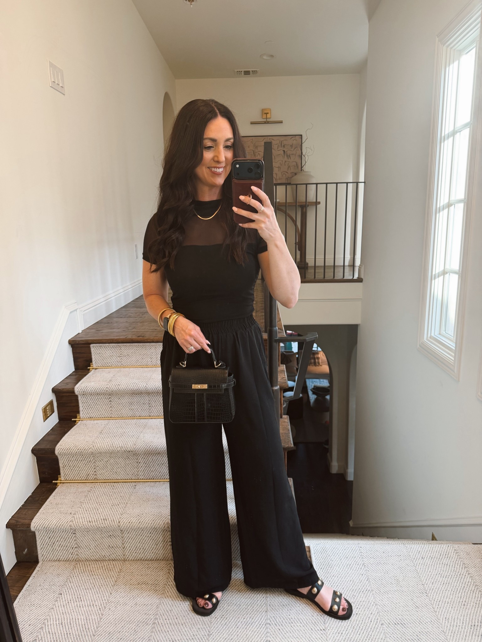 Black on black affordable dinner outfit - wearing medium in top and small pant . Top on sale for $9.99! 

#LTKSeasonal #LTKSpringSale #LTKOver40