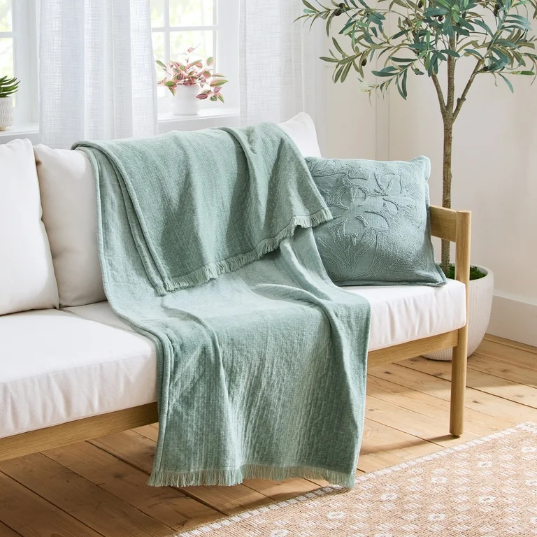 Better Homes & Gardens Woven Chenille Colorblock Throw Blanket, Green River, 50x72 Inches | Walmart (US)