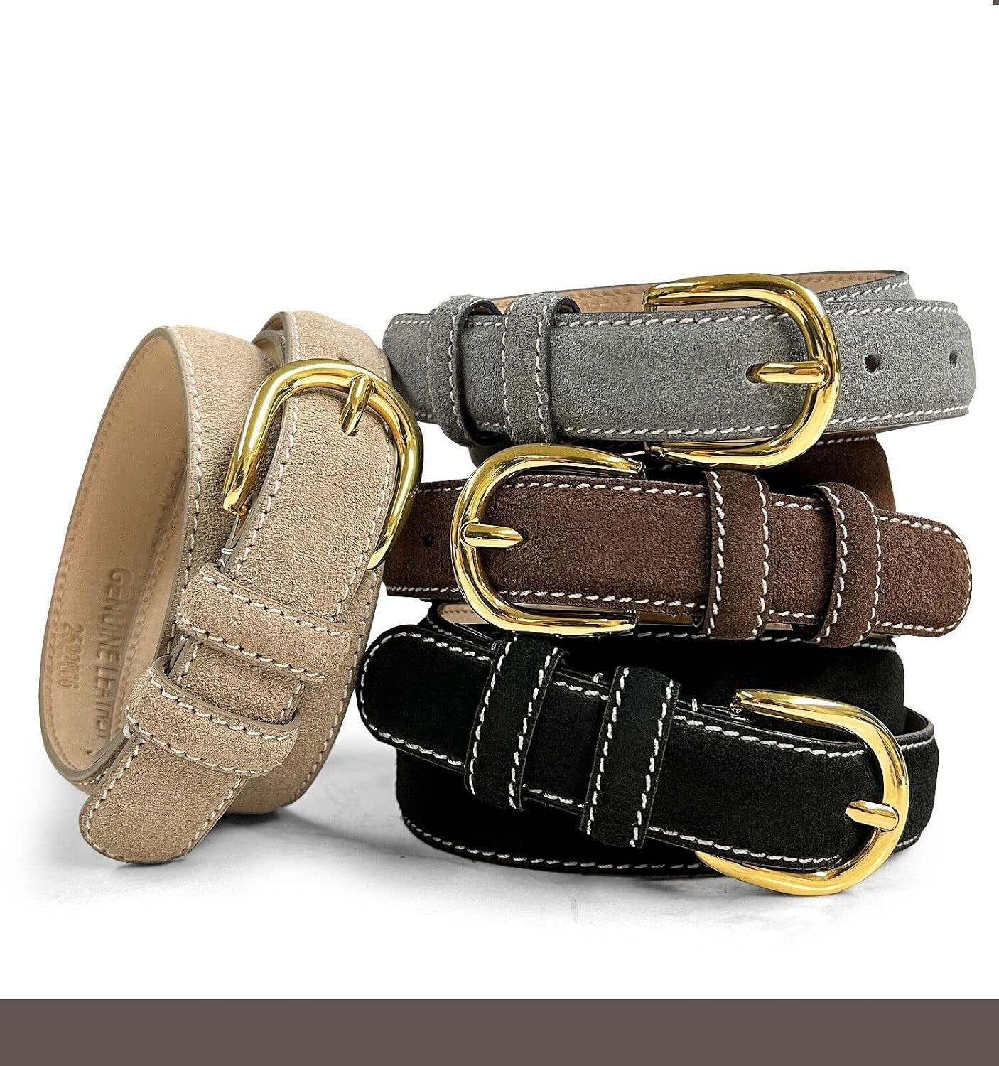 Women's Leather Belt Fashion Genuine Suede Leather Belts For Jeans Dress or Ratchet Belt 1"(25mm) Wide | Amazon (US)