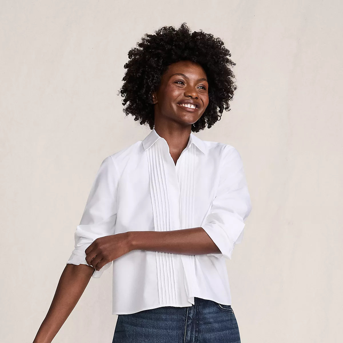 Women's Boxy Cropped No Iron Pintuck Shirt | Lands' End (US)