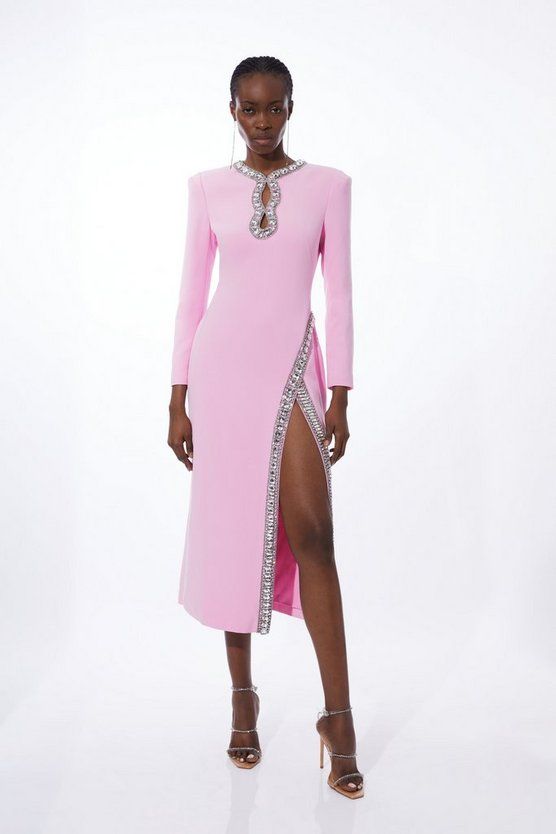 Cut Out Crystal Embellished Woven Maxi Dress | Karen Millen UK + IE + DE + NL