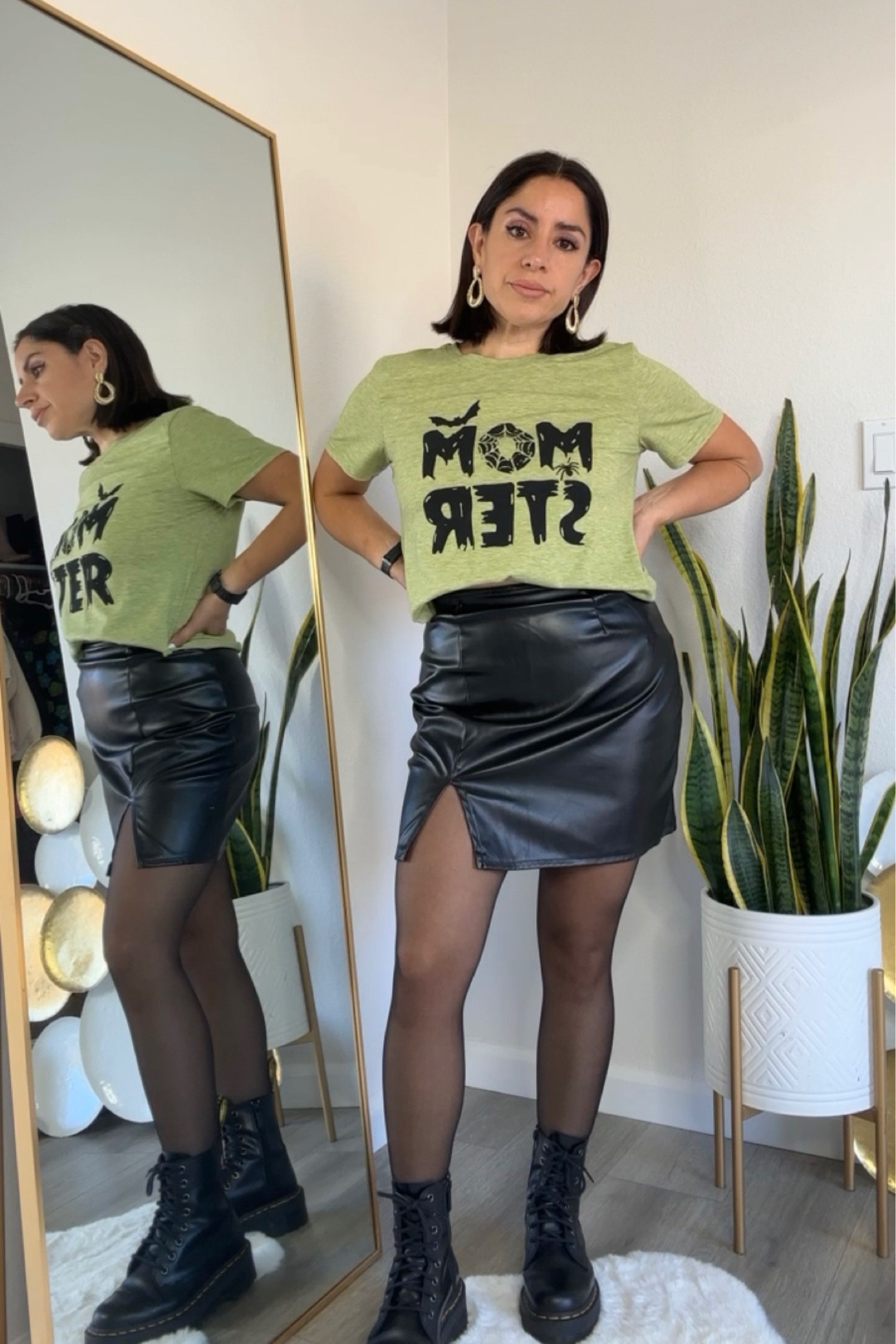 MOMster shirt: S (shirt  is long but I tucked it under bra for a crop look) 
Skirt: medium 
Nylons: XL (nylons tend to run small and I don’t like them squeezing my waist) 

#LTKHalloween #LTKstyletip #LTKfindsunder50