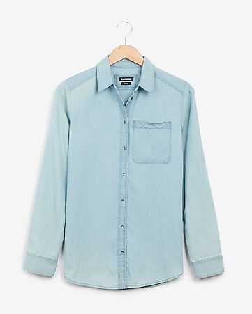 Denim One Pocket Boyfriend Shirt | Express