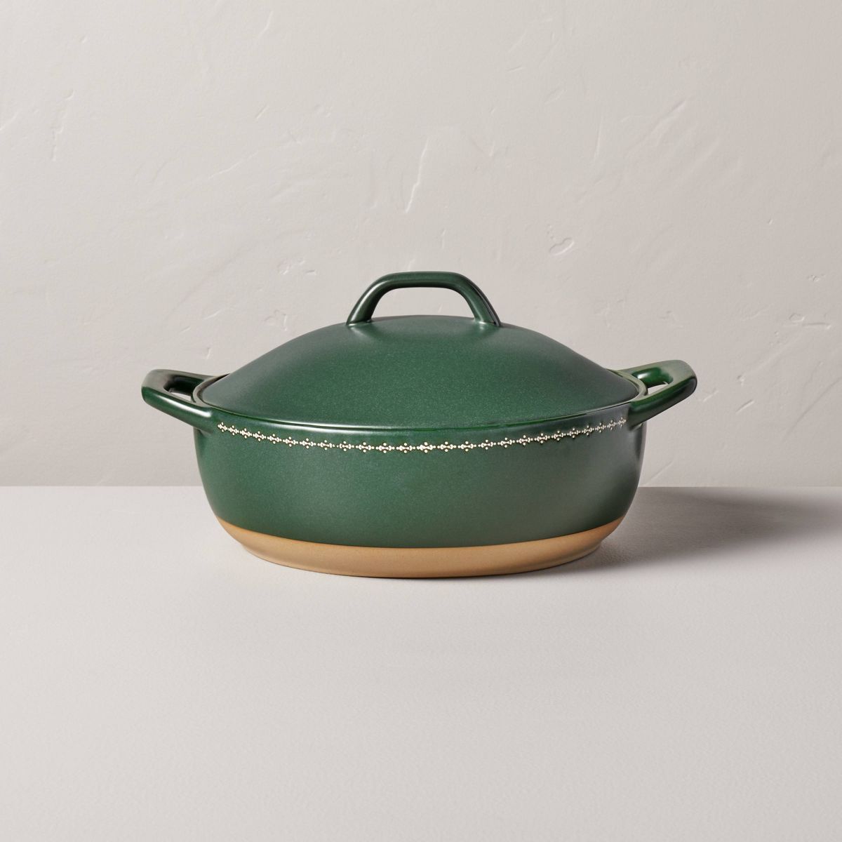 2.8qt Nordic Christmas Trim Stoneware Dutch Oven Green - Hearth & Hand™ with Magnolia | Target