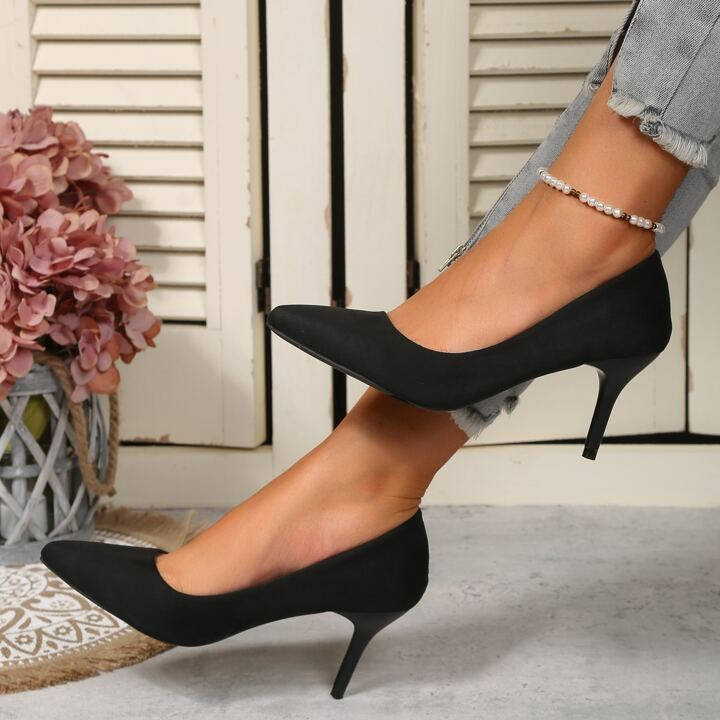 Black High-heel Women Single Shoes, Pointed Toe Slim Heel, Shallow Mouth, All-matched Dressy Work... | SHEIN