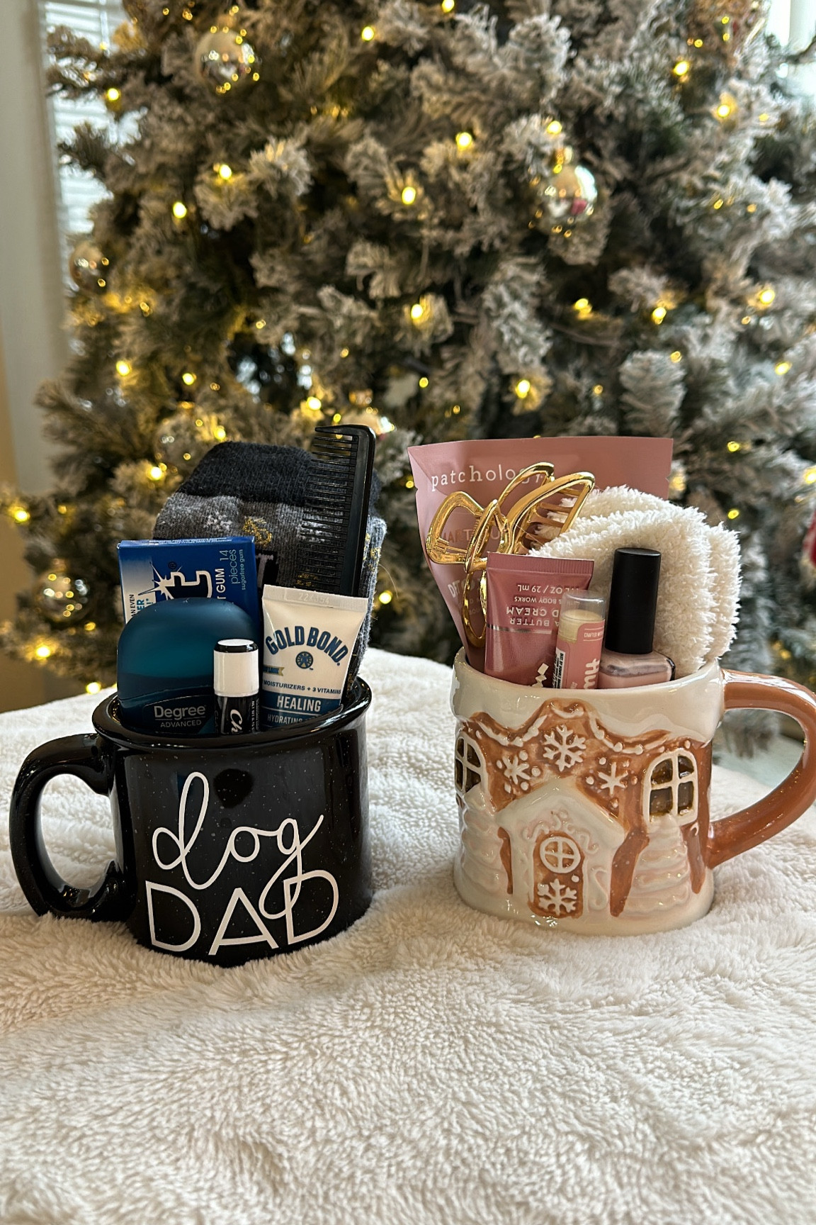 DIY Christmas gift idea for friends, teachers, coworkers or neighbors! 🎁✨ 

Gift for Her 💕
You can put together this Christmas gift basket idea by grabbing a mug and some self care gifts! I filled my gingerbread house mug with a face mask, fuzzy socks, pink nail polish, hand cream, lip balm and a gold claw clip!

This is the perfect affordable gift for friends that they’ll absolutely love!

Gift for Him 🎁
Grab a coffee mug and fill it with funny Christmas socks, gum and travel sized mini products! This would make a great stocking stuffer for him!

For more diy gifts this year follow my page!! 🎁

#LTKGiftGuide #LTKHoliday #LTKSeasonal